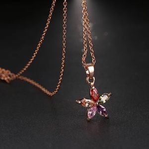 Trendy LinkChain Colorful Flower Pendant Necklace